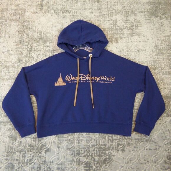 Disney Tops - Walt Disney World Hoodie Women's Medium Blue 50th Anniversary Cropped Sweatshirt